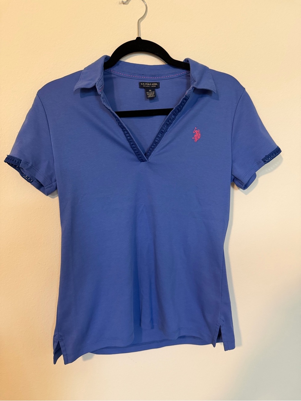 U.S. Polo Assn. Women’s periwinkle polo Tee with Pink Logo